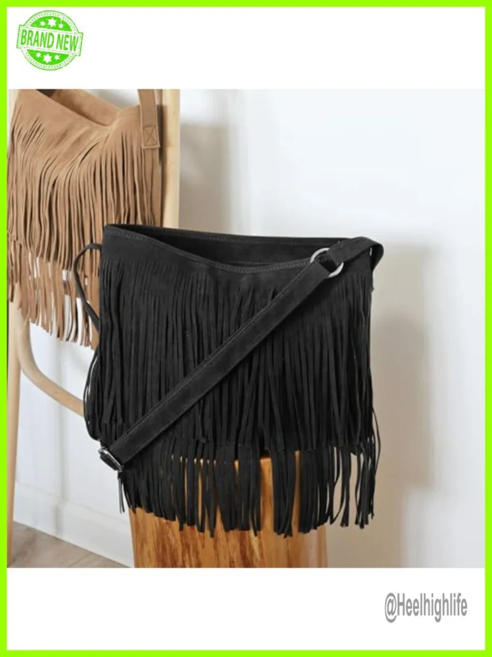 Faux Suede Leather Tassel Fringe Hobo Crossbody Shoulder Bag Sling Bag